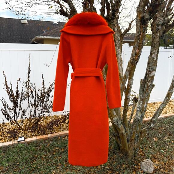 Orange Faux Fur Collar Maxi Wrap Coat – Glam Winter Statement – Size Large - Picture 7 of 9